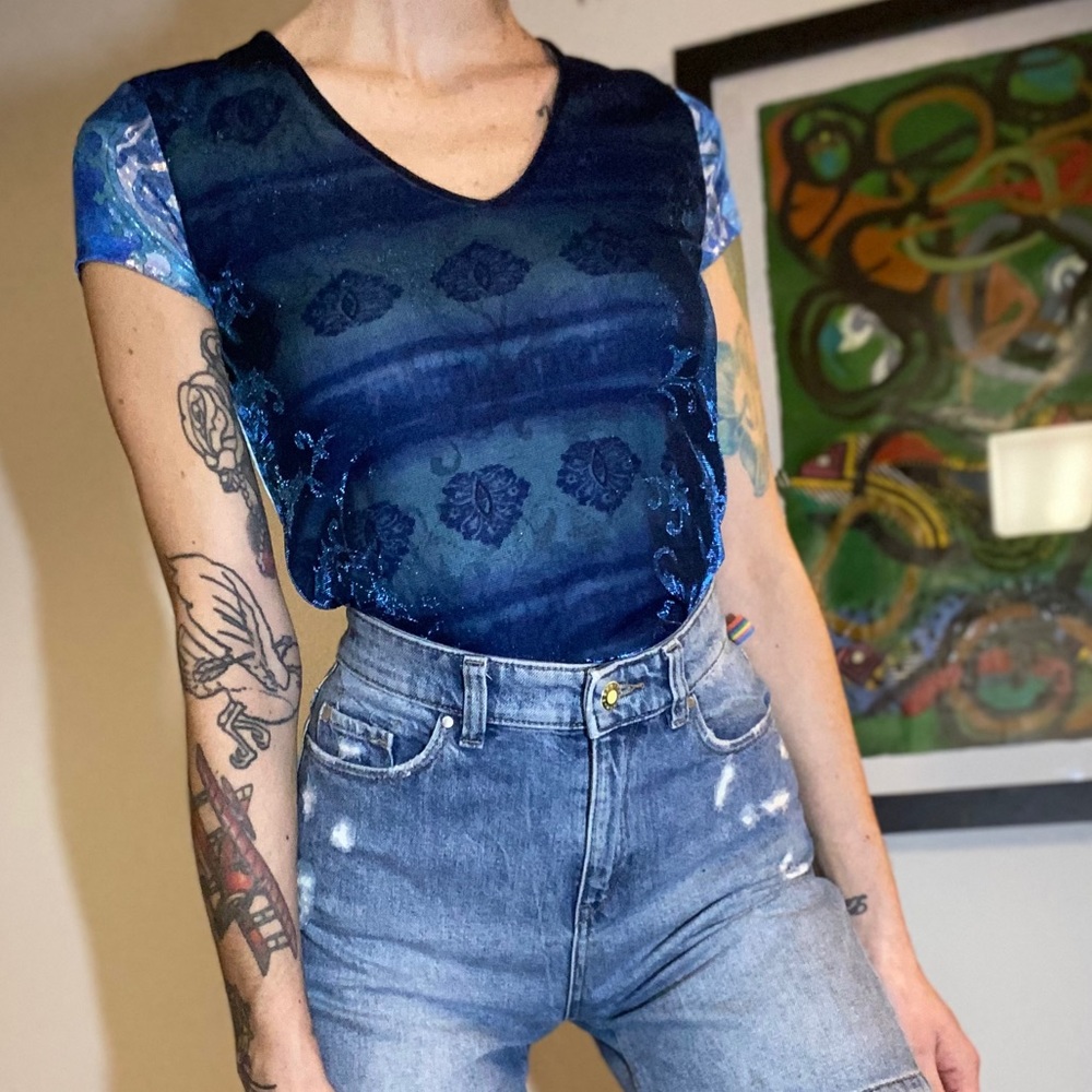 Vintage Y2K mesh overlay shirt